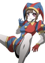 Rule 34 | 1girl, absurdres, glitch productions, gloves, hat, highres, jester, jester cap, multicolored eyes, pomni (the amazing digital circus), short hair, the amazing digital circus