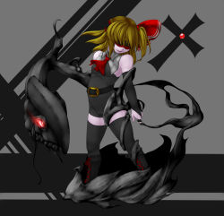 Rule 34 | 1girl, amber manzyu, arc system works, belt, blindfold, boots, cameltoe, cosplay, eddie, eddie (cosplay), eddie (guilty gear), eddie (guilty gear) (cosplay), ex-rumia, guilty gear, pale skin, rumia, smile, solo, thighhighs, touhou, zettai ryouiki