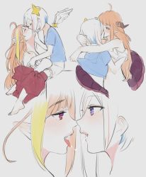 Rule 34 | 2girls, after kiss, ahoge, amane kanata, angel, angel wings, blue hair, blush, breasts, closed eyes, colored inner hair, dragon girl, dragon horns, dragon tail, eye contact, hair ornament, half-closed eyes, hand under clothes, heart, heart-shaped pupils, highres, hololive, horns, isuka, kiryu coco, kiryu coco (loungewear), kiss, long hair, looking at another, mini wings, multicolored hair, multiple girls, orange hair, pink hair, pointy ears, purple eyes, saliva, saliva trail, short hair, sitting, star (symbol), star hair ornament, streaked hair, symbol-shaped pupils, tail, tail wrap, virtual youtuber, white hair, white wings, wings, yuri
