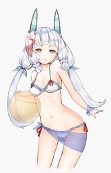 Rule 34 | 10s, 1girl, alternate costume, alternate hairstyle, arm at side, arms at sides, ball, bare arms, beachball, bikini, blunt bangs, breasts, collarbone, colored eyelashes, contrapposto, flower, groin, hair flower, hair ornament, headgear, highres, holding, holding ball, kantai collection, linnkou, lips, long hair, looking at viewer, murakumo (kancolle), navel, sarong, see-through, short eyebrows, sidelocks, small breasts, smile, solo, standing, stomach, swimsuit, thighs, white bikini, yellow eyes
