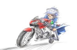 Rule 34 | 1girl, 2k-tan, glasses, motor vehicle, motorcycle, os-tan, solo, thighhighs, vehicle