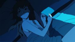 Rule 34 | 00s, 1girl, absurdres, blue theme, dark, female focus, highres, indoors, monochrome, muted color, neon genesis evangelion, rebuild of evangelion, solo, souryuu asuka langley, under covers, vector trace