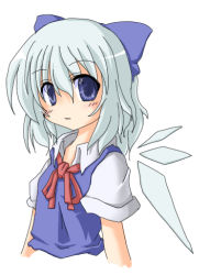 Rule 34 | 1girl, bow, cirno, cropped torso, embodiment of scarlet devil, female focus, happy go lucky, lowres, simple background, solo, touhou, white background, yuuhi alpha