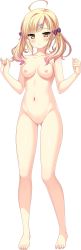 Rule 34 | 1girl, absurdres, ahoge, barefoot, blonde hair, blush, bow, breasts, collarbone, completely nude, full body, gradient hair, hair bow, hair ornament, highres, ikegami akane, long hair, looking at viewer, medium breasts, multicolored hair, navel, nipples, no pussy, nude, official art, ore no sugata ga toumei ni!? invisible to suuki na unmei, pink hair, solo, standing, takashiro towa, transparent background, twintails, two-tone hair, w arms, x hair ornament, yellow eyes