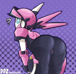 Rule 34 | 1girl, ?, android, anus, ass, blue eyes, dankodeadzone, female focus, from behind, highres, looking back, motoroid pinkle (polynian), pinkle (polynian), pussy, robot, robot neoanthropinae polynian, solo, tagme, uncensored