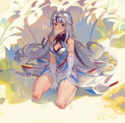 Rule 34 | 1girl, absurdres, bare shoulders, black hair, breasts, cleavage, commentary request, dress, fire emblem, fire emblem engage, gloves, highres, long hair, looking at viewer, medium breasts, multicolored hair, nintendo, obsession, purple eyes, seiza, sitting, sleeveless, sleeveless dress, solo, streaked hair, thighs, very long hair, veyle (fire emblem), white dress, white gloves, white hair