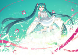 Rule 34 | 10s, 1girl, 2016, absurdly long hair, absurdres, aqua eyes, aqua hair, bad id, bad pixiv id, beamed quavers, clothes lift, dated, dress, flat sign, gloves, happy birthday, hatsune miku, highres, long hair, musical note, open mouth, pemu, pomon illust, quaver, sharp sign, skirt, skirt lift, solo, thighhighs, treble clef, twintails, very long hair, vocaloid, white dress, white gloves, white thighhighs