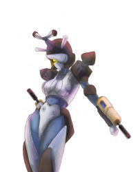 Rule 34 | 1girl, android, blakbeetle, breasts, female focus, gun, highres, medarot, solo, weapon, white background