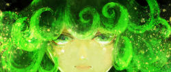 Rule 34 | 1girl, bad id, bad pixiv id, chizuko (smogmog), close-up, curly hair, glowing, green eyes, green hair, green theme, matching hair/eyes, one-punch man, portrait, solo, tatsumaki