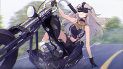 Rule 34 | 1girl, ahoge, animal ears, bare arms, bare legs, bare shoulders, black gloves, black pantyhose, black shirt, boots, breasts, cleavage, closed mouth, crop top, ear piercing, gloves, grey hair, hololive, large breasts, lion ears, lion girl, lion tail, midriff, motor vehicle, motorcycle, pantyhose, piercing, ranyu, see-through, see-through cleavage, shirt, shishiro botan, shishiro botan (1st costume), single leg pantyhose, sleeveless, sleeveless shirt, solo, tail, torn clothes, torn pantyhose, virtual youtuber