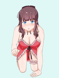 Rule 34 | 1girl, artist request, blue eyes, blush, breasts, cameltoe, cleavage, cleft of venus, highres, long hair, looking at viewer, new game!, solo, takimoto hifumi