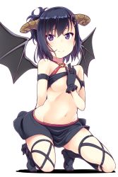 Rule 34 | 10s, 1girl, areola slip, blush, breasts, demon girl, demon horns, demon wings, gabriel dropout, hair ornament, highres, horns, looking at viewer, midriff, navel, purple eyes, purple hair, simk, skirt, small breasts, solo, vignette tsukinose april, wings, yamabuki zarame