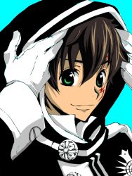 Rule 34 | brown hair, code geass, d.gray-man, green eyes, kururugi suzaku, male focus, simple background, solo, tagme, voice actor connection