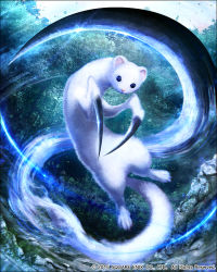 Rule 34 | animal, animal ears, bad id, bad pixiv id, dated, floating, k-suwabe, kamaitachi (mythology), leaf, long tail, looking at viewer, mobius final fantasy, no humans, official art, otter, solo, tail, talons, tree, weasel, traditional youkai