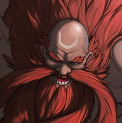 Rule 34 | 1boy, bad id, bad pixiv id, bald, beard, facial hair, gragas, grey eyes, kos-suyeomsinsa, league of legends, long beard, looking down, lower teeth only, muscular, muscular male, mustache, open mouth, red hair, shiny skin, solo, teeth, thick eyebrows, upper body