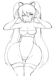 Rule 34 | 1girl, ass, breasts, choker, curvy, headphones, highres, huge ass, long hair, looking at viewer, medium breasts, one eye closed, sketch, solo, strapless, tagme, thick thighs, thighhighs, thighs, thong, tight clothes, tube top, twintails, wide hips, zonen404
