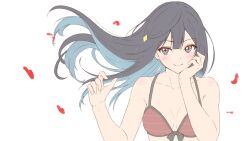 Rule 34 | bikini, black hair, blush, long hair, love live!, love live! nijigasaki high school idol club, onpu (ghkc2238), swimsuit, twitter, upper body, white background, yuki setsuna (love live!)