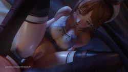 Rule 34 | 1boy, 1girl, 3d, anal, animated, anus, atelier (series), atelier ryza, black thighhighs, blue dress, bottomless, bow, breasts, brown eyes, brown hair, darkholestuff, dress, hair ornament, hairclip, hat, hetero, highres, jewelry, koei, moaning, nao (pixiv 5120470), necklace, pale skin, penis, pov, pussy, reisalin stout, sailor hat, sex, sound, tagme, thigh strap, thighhighs, video