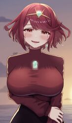 Rule 34 | 1girl, alternate costume, breasts, close-up, crying, highres, large breasts, pyra (xenoblade), red eyes, red hair, short hair, solo, taro (peach taro51), xenoblade chronicles (series), xenoblade chronicles 2