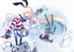 Rule 34 | &gt; &lt;, 10s, 1girl, :3, blonde hair, blue eyes, bubble, closed eyes, cuivre, elbow gloves, gloves, hairband, innertube, kantai collection, lifebuoy, long hair, looking at viewer, navel, open mouth, patterned legwear, pleated skirt, red stripes, rensouhou-chan, school uniform, serafuku, shimakaze (kancolle), skirt, smile, striped clothes, striped thighhighs, swim ring, thighhighs, translation request, triangle mouth, turret, two-tone stripes, white gloves, white stripes, | |