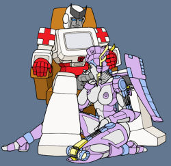 Rule 34 | 1980s (style), 2others, ambulance, autobot, chair, cross, fellatio, hand on another&#039;s head, hetero, mecha, multiple others, no humans, oldschool, oral, original, penis, ratchet (transformers), red cross, retro artstyle, robot, science fiction, sitting, smile, transformers, transformers: generation 1, uncensored, what