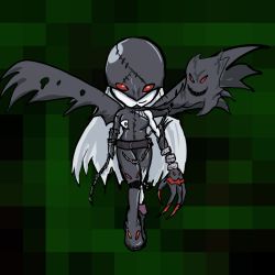 Rule 34 | breasts, chibi, claws, colored skin, digimon, evil, grey skin, ladydevimon, long hair, nail polish, nails, red eyes, red nails, torn wings, wings