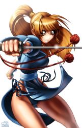 Rule 34 | 1girl, breasts, dead or alive, highres, kasumi (doa), large breasts, omar dogan, panties, pelvic curtain, ponytail, solo, sword, tecmo, underwear, weapon