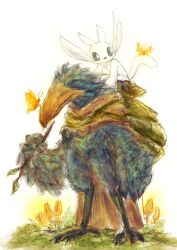 Rule 34 | backpack, bag, bug, day, ei (stingray), furry, holding, holding stick, insect on nose, insect on tail, mushroom, ori (ori and the blind forest), ori and the blind forest, outdoors, scarf, standing, stick, tokk (ori and the blind forest), white background, yellow scarf
