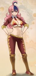 Rule 34 | 1girl, bikini, bikini top only, breasts, cleavage, colorized, dead rock, freyr (dead rock), gaston18, highres, large breasts, long hair, mashima hiro, multicolored hair, navel, pink hair, smile, solo, swimsuit, two-tone hair, underboob