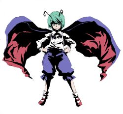 Rule 34 | 1girl, androgynous, antennae, bad id, bad pixiv id, cape, female focus, full body, green eyes, green hair, kumadano, matching hair/eyes, reverse trap, short hair, simple background, sketch, solo, touhou, white background, wriggle nightbug