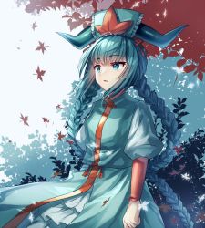 Rule 34 | 1girl, ahoge, akinomiya asuka, aqua eyes, aqua hair, braid, chinese clothes, headgear, horns, infinite blade pavilion, long hair, original, solo, touhou, twin braids, very long hair, yasogami shuu