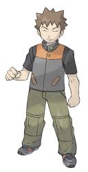 Rule 34 | 1boy, absurdres, brock (pokemon), brown hair, buttons, clenched hands, closed eyes, closed mouth, creatures (company), frown, full body, game freak, green pants, grey footwear, high collar, highres, legs apart, male focus, nintendo, official art, pants, pokemon, pokemon frlg, shirt, shoes, short hair, short sleeves, sneakers, solo, spiked hair, standing, sugimori ken, transparent background, vest