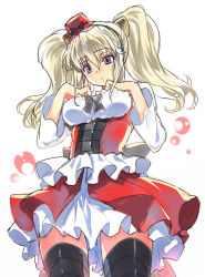Rule 34 | 1girl, alternate hairstyle, blonde hair, bow, c.c., c.c. (cosplay), code geass, code geass: boukoku no akito, cosplay, creayus, dress, hat, leila malcal, lolita fashion, mini hat, mini top hat, solo, thighhighs, top hat, twintails