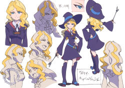 Rule 34 | 10s, 1girl, blonde hair, character sheet, diana cavendish, laughing, little witch academia, long hair, official art, smile, solo, uniform