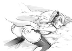 Rule 34 | 1girl, ass, ass grab, grabbing own ass, greyscale, hair over eyes, hatsune miku, headphones, highres, holding another&#039;s wrist, long hair, monochrome, open mouth, sketch, solo focus, thighhighs, top-down bottom-up, vocaloid, yuunagi show
