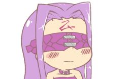 Rule 34 | 1girl, blindfold, blush, dot nose, fate/stay night, fate (series), gyate gyate, ikiyouz, long hair, lowres, medusa (fate), medusa (rider) (fate), portrait, purple hair, simple background, smile, solo, transparent background