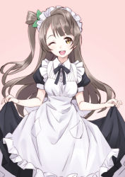 Rule 34 | 10s, 1girl, ;d, apron, bad id, bad pixiv id, bow, brown eyes, brown hair, hair bow, long hair, looking at viewer, love live!, love live! school idol festival, love live! school idol project, maid, maid apron, maid headdress, matsuryuu, minami kotori, one eye closed, open mouth, side ponytail, sketch, smile, solo, wink