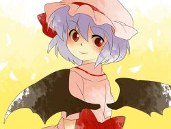 Rule 34 | 1girl, bad id, bad pixiv id, bow, comic, dress, female focus, gradient background, hammer (sunset beach), hat, large bow, light purple hair, looking back, red eyes, remilia scarlet, short hair, silent comic, smile, solo, touhou, wings