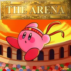 Rule 34 | bandana, blush stickers, colored skin, colosseum, commentary, copy ability, crowd, english commentary, fighter kirby, kirby, kirby (series), kirby super star, nintendo, pink skin, red bandana, signature, solid oval eyes, starroad, sunset