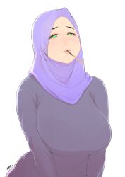 Rule 34 | 1girl, breasts, female focus, green eyes, highres, hijab, hijabolic, islam, large breasts, muslim, nigaw, text focus