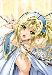 Rule 34 | 1girl, :o, absurdres, arms behind back, bdsm, bent over, blonde hair, blush, bondage, bound, breasts, bridal gauntlets, censored, chain, chain leash, chained, circlet, cleavage, collar, convenient censoring, cuffs, elf, eushully, fantasy, fingernails, floating hair, foreshortening, gem, green eyes, hair censor, hair intakes, hair over breasts, hanging breasts, hat, hatozuki tsumiki, highres, large breasts, leaning, leash, long fingernails, long hair, long skirt, looking at viewer, meishoku no reiki, meishyoku no reiki, non-web source, official art, open mouth, pleated skirt, pointy ears, princess, scan, sidelocks, silfietta luashia, skirt, slave, solo, standing, sweat, tears, topless, torn clothes