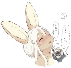 Rule 34 | 1girl, rabbit, closed eyes, furry, kawasemi27, long hair, made in abyss, nanachi (made in abyss), open mouth, smile, white hair