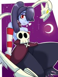 Rule 34 | 1girl, absurdres, blue skin, colored skin, highres, paladinpizza, red eyes, skullgirls, squigly (skullgirls), tagme, zombie