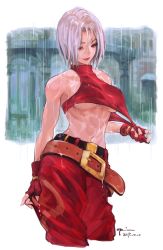 Rule 34 | abs, alternate color, animated, animated gif, blue mary, breasts, clothes pull, covered erect nipples, fatal fury, highres, no bra, opiu, rain, snk, solo, the king of fighters, underboob, wet
