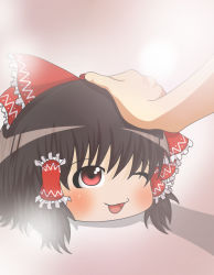 1girl blush female_focus gradient_background hakurei_reimu happy headpat left_(artist) solo touhou white_background yukkuri_reimu yukkuri_shiteitte_ne