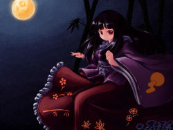 Rule 34 | 1girl, bamboo, black hair, full moon, highres, houraisan kaguya, kys (k-k2), long hair, moon, smile, solo, touhou
