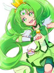 Rule 34 | 1girl, :d, bike shorts, bike shorts under skirt, bow, choker, commentary request, cure march, eyelashes, fpminnie1, green bow, green choker, green eyes, green hair, green skirt, green theme, hair ornament, happy, highres, long hair, looking at viewer, magical girl, midorikawa nao, open mouth, ponytail, precure, shorts, shorts under skirt, simple background, sketch, skirt, smile, smile precure!, solo, tri tails, very long hair, white background