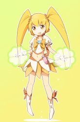 Rule 34 | 10s, 1girl, bad id, bad pixiv id, blonde hair, bow, brooch, cure sunshine, heart, heart brooch, heartcatch precure!, highres, long hair, magical girl, midriff, myoudouin itsuki, precure, skirt, smile, solo, sunyukun, twintails, yellow bow, yellow eyes