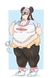 Rule 34 | 1girl, artist request, belly, black eyes, breasts, brown hair, cleavage, creatures (company), fat, full body, game freak, hat, huge breasts, nintendo, obese, pokemon, pokemon bw2, rosa (pokemon), solo, source request, standing