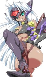 Rule 34 | 00s, 1girl, armor, breasts, cleavage, dark-skinned female, dark skin, elbow gloves, female focus, gloves, large breasts, legs, long hair, looking at viewer, ohako, simple background, smile, solo, t-elos, white background, xenosaga